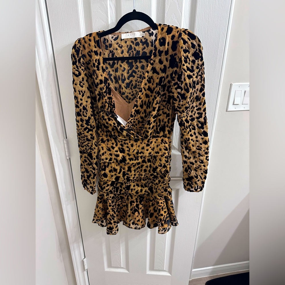 NWT Nikita Burnout Leopard Print Long Sleeve Ruched Mini Dress